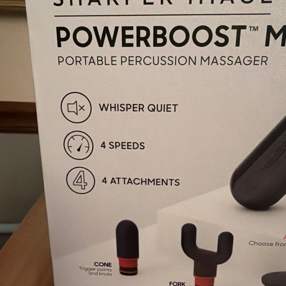 Sharper Image Powerboost Move Massage Gun 4 Speeds 4 Heads Cordless 1014502